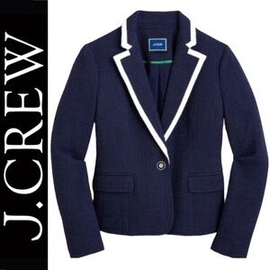 J.Crew Tipped Schoolboy Button Blazer Navy & White Tweed New Without Tags Size 8